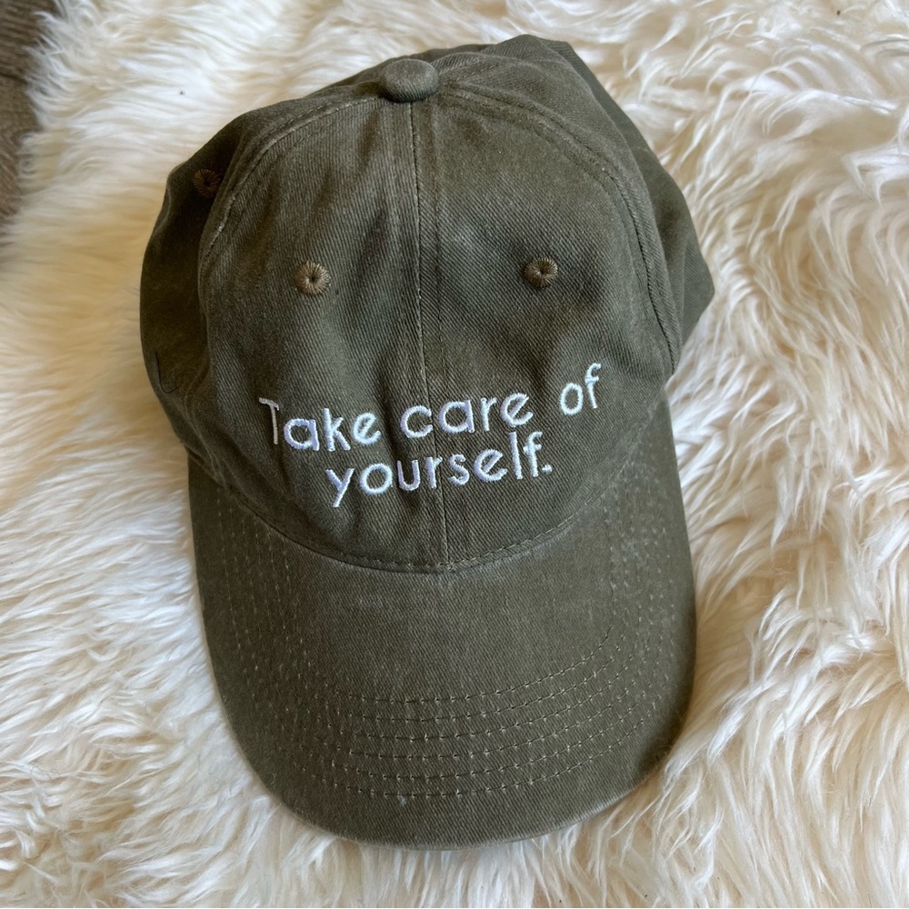 Olive Green 'Take care of yourself.' Embroidered Baseball Cap